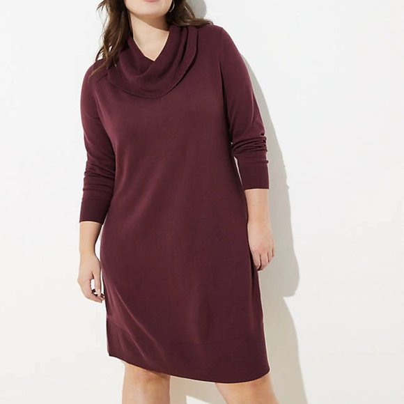 LOFT Burgundy Cowl/Turtleneck Long Sleeve Knit Sweater Dress M - Picture 1 of 6